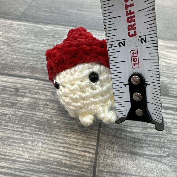 Handmade Octopus In Red Hat Crocheted Amigurumi - Octopus Gnome{CC} - Picture 10 of 10